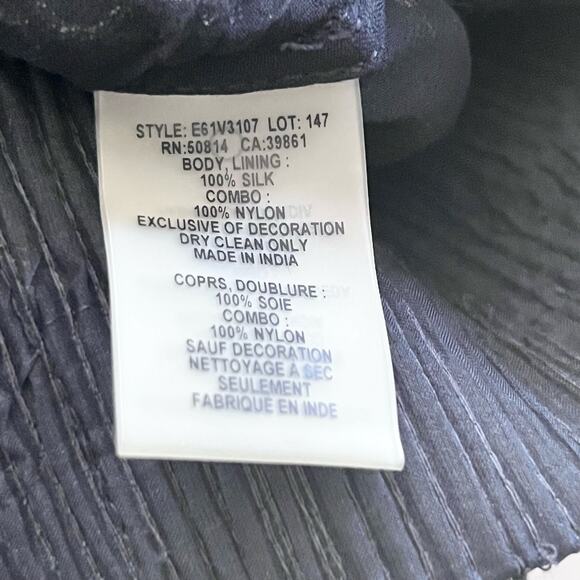 Elie Tahari Navy Silver Floral Lace Sheer Organza Silk Bomber Jacket Size Medium - Picture 9 of 12